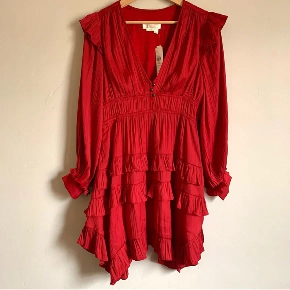 anthropologie red mini dress Anthropologie Red Sequin Tie Mini Dress by Anthropologie